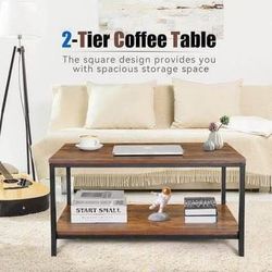 New 2 Tier Rustic Brown Industrial Coffee Table