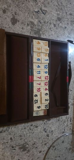 vintage Rummikub (or Rummy Tile) game set.