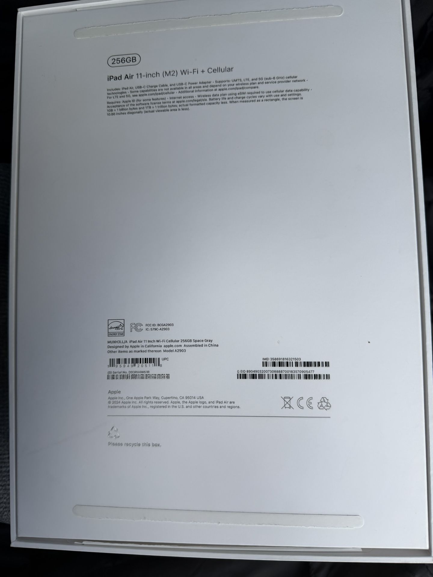 Apple Air 11 Inch M2 WiFi Cellular 256 Gb Like New