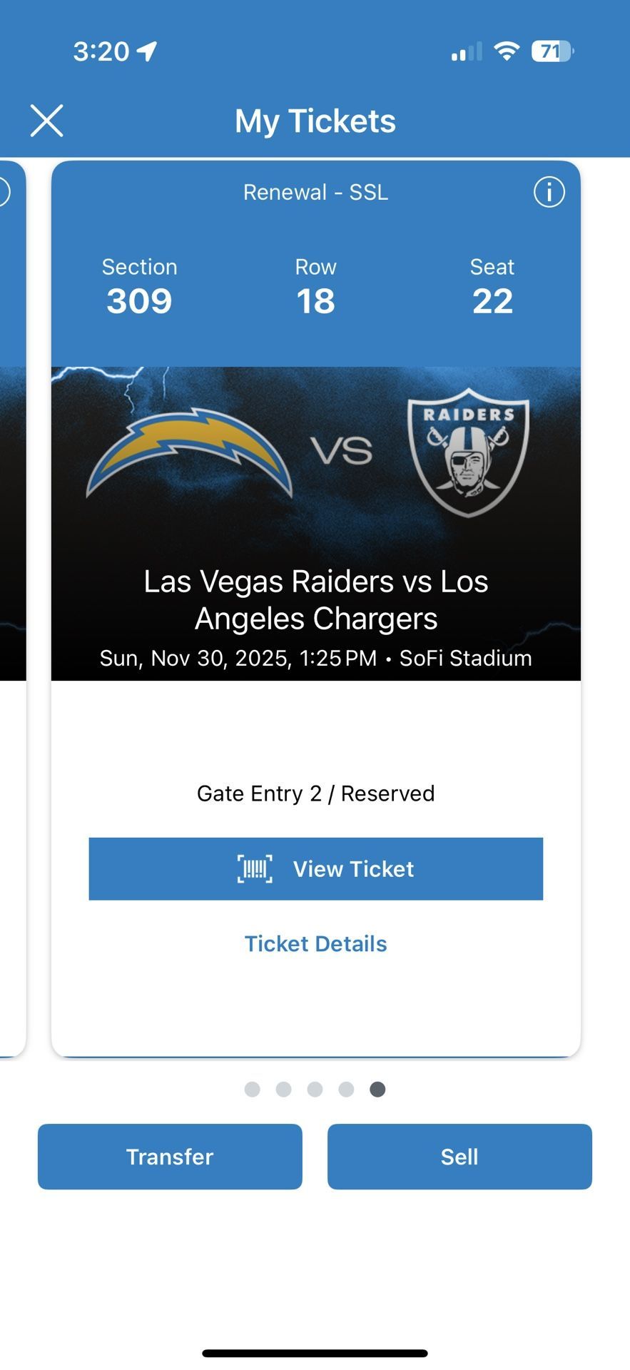 Chargers Raiders Tickets 5 Seats Private Row