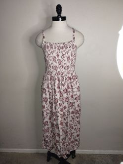 Old Navy Beige Maroon Floral Cami Dress With Pockets 42" Long Size S