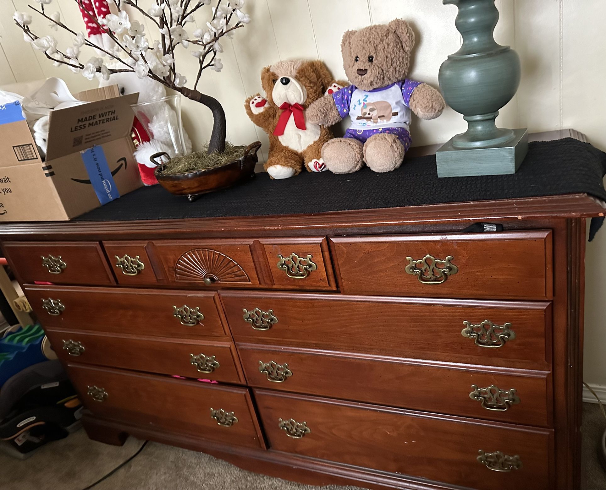 Antique Brown Wood Dresser 
