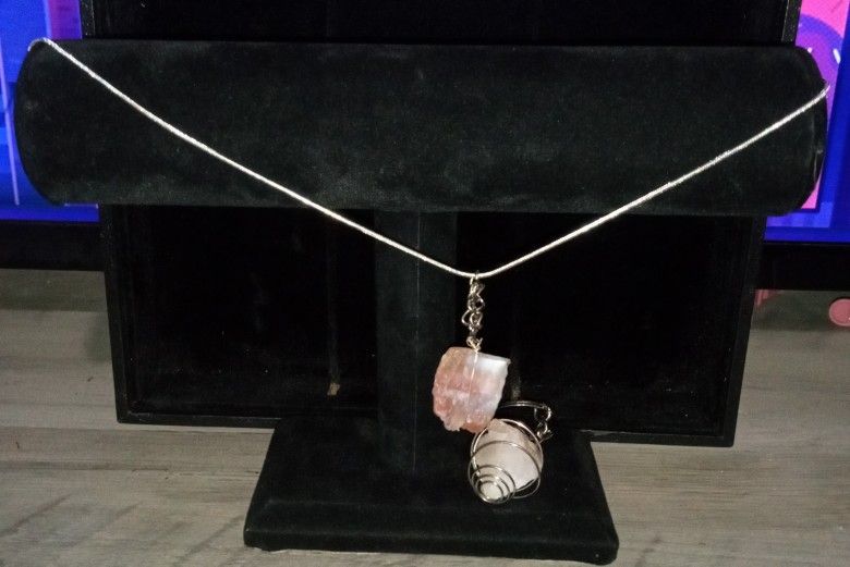 .925 sterling silver rose quartz pendant necklace, keychain, and pink ipsy bag 