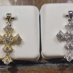 Real Sterling Silver Cross Pendant Unisex With Sparkling CZ Stones 