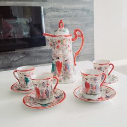 Vintage Colorful 10 Pieces Japanese Inspired Geisha Girl Hand Painted Tea Set
