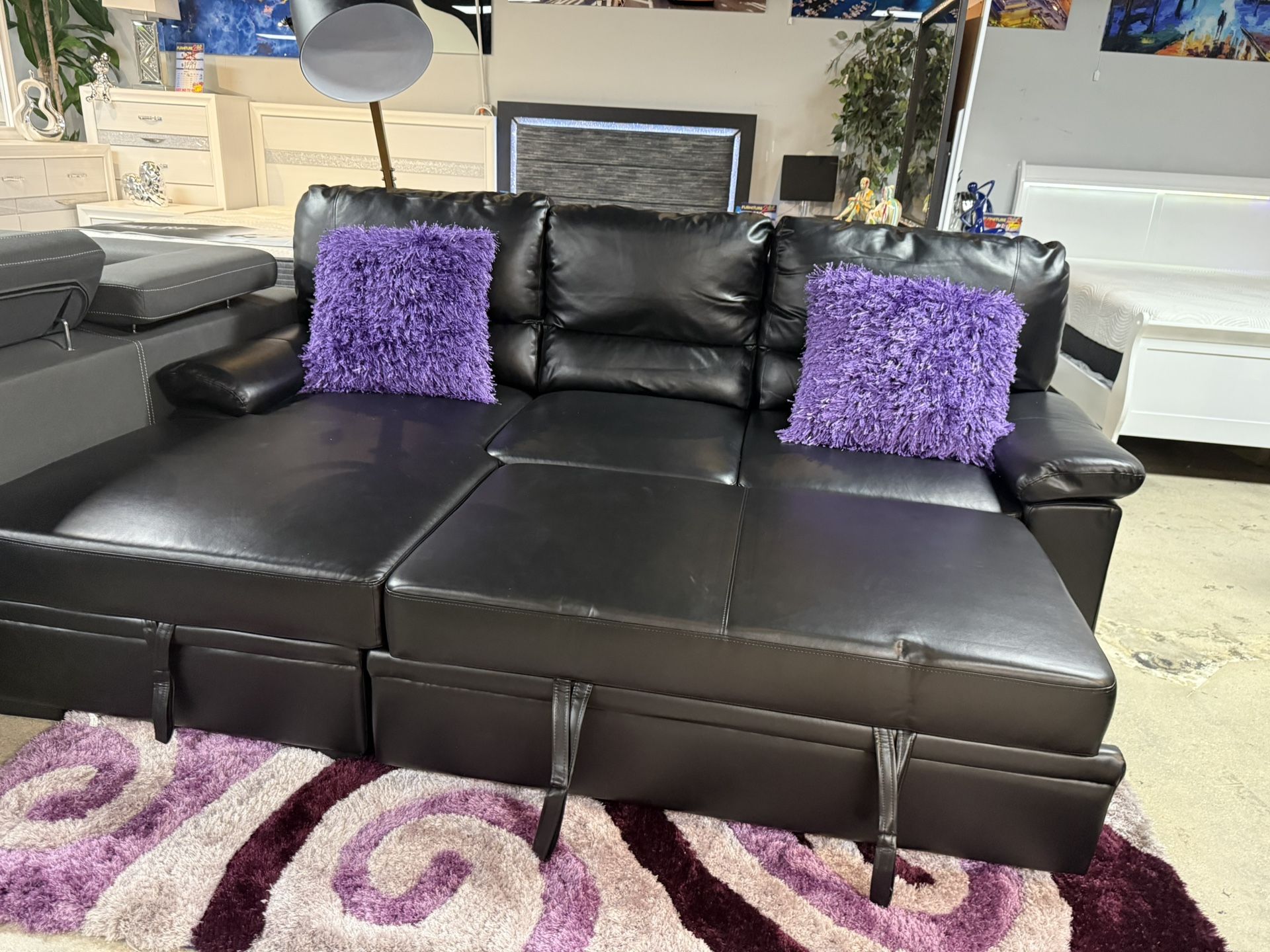 Black Pull Out Sleeper Sofa With Storage Chaise Huge 4th Of July Sale Only $799