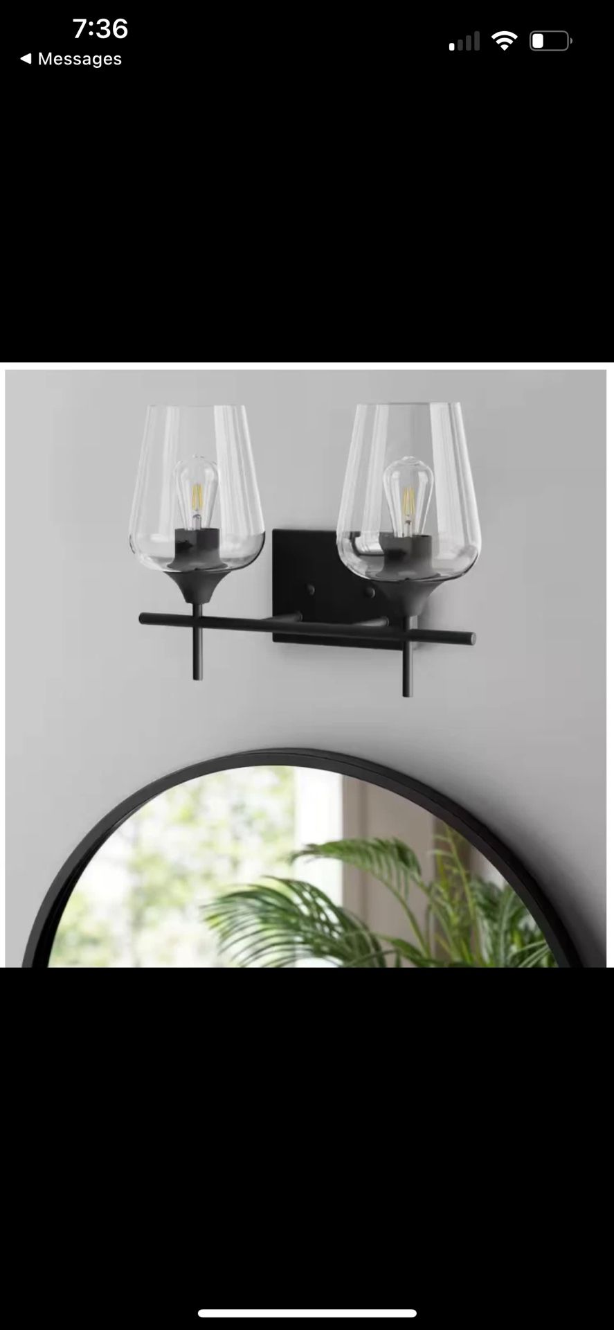 Merra 2-Light Matt Black Vanity Light Bathroom with Clear Glass Shades