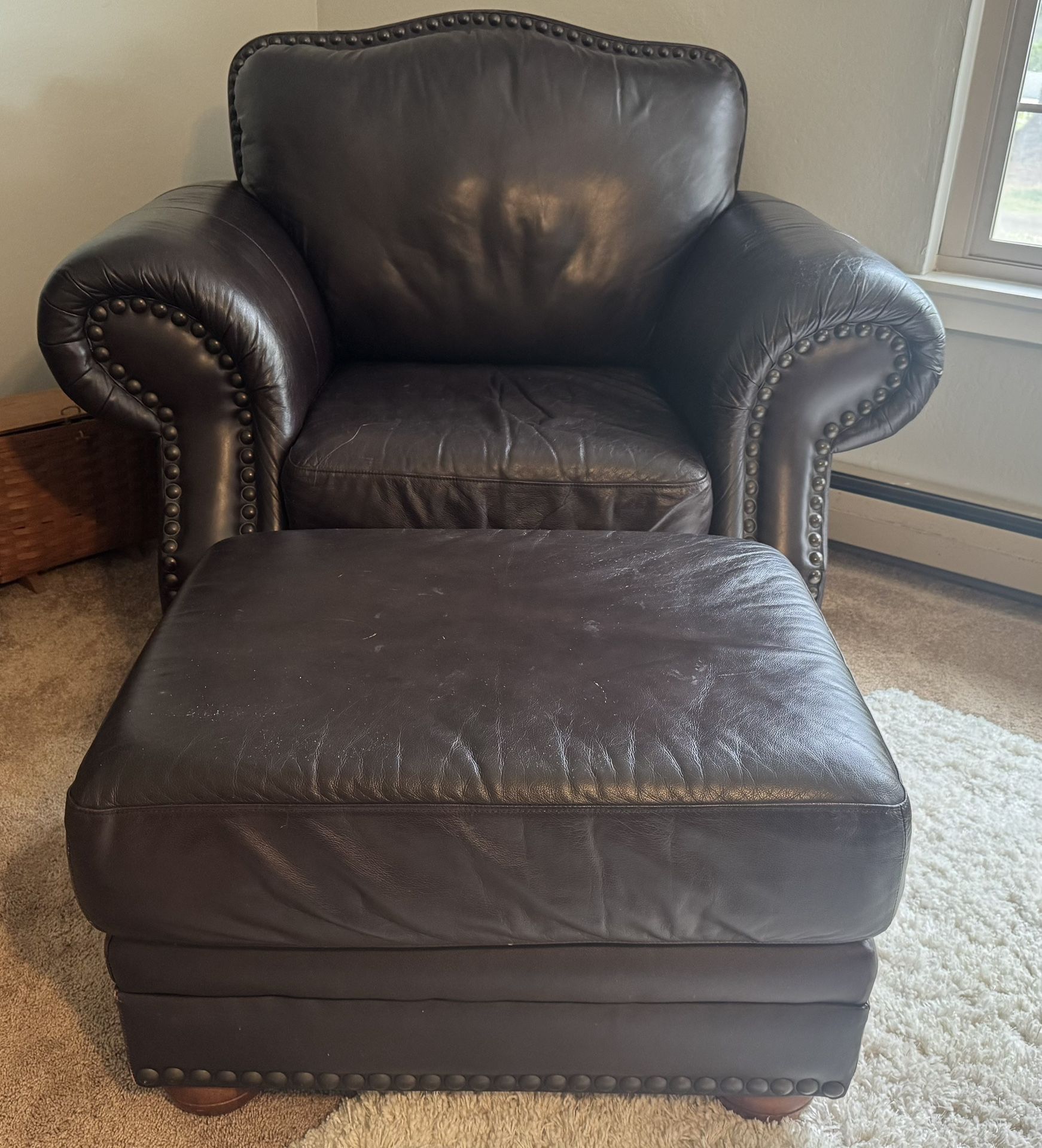 Faux Leather Chair and Ottoman