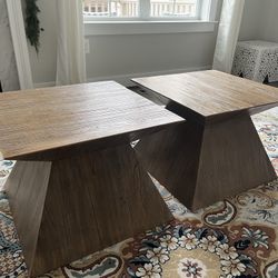 Triangle hourglass shaped wooden coffee tables 2 ft length, 18 inches height