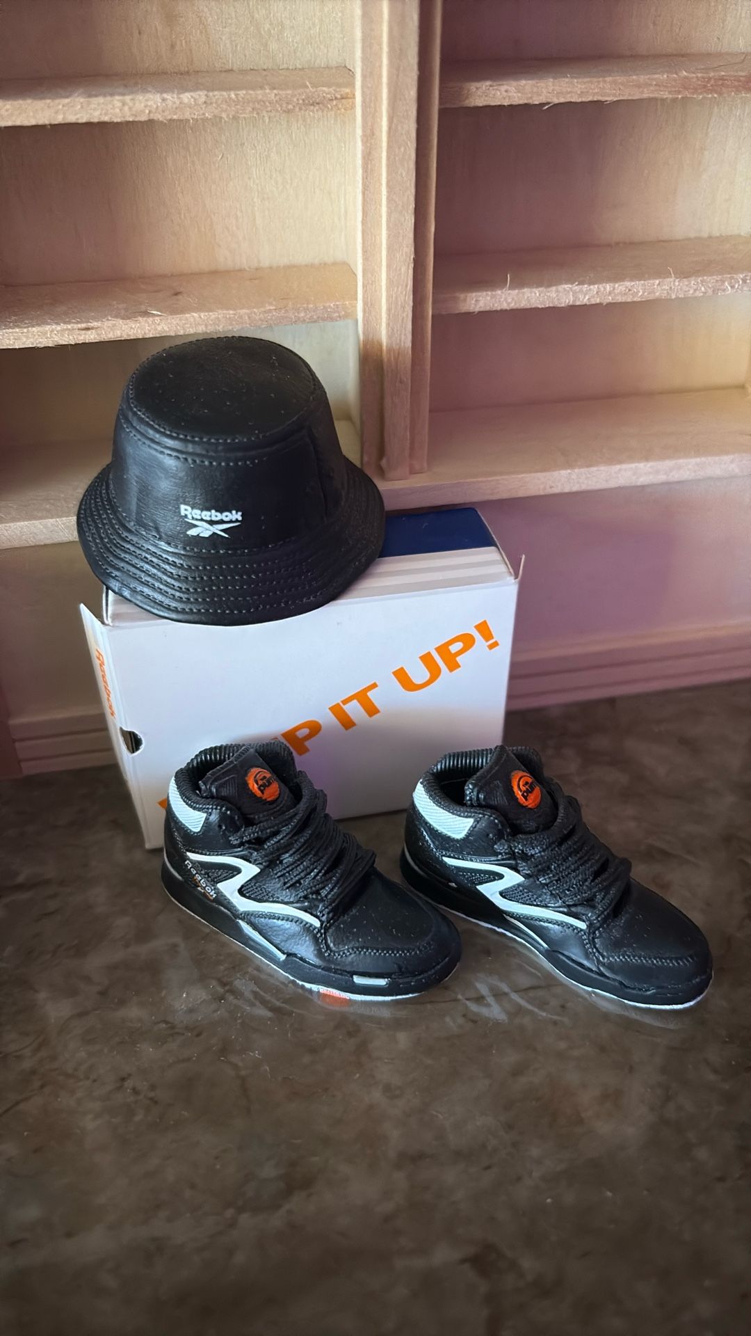 Reebok Black Miniature Shoes With Bucket Hat