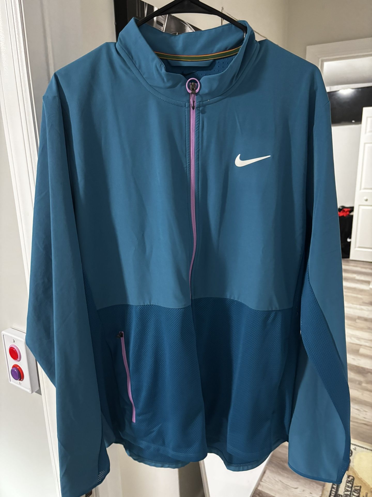Nike Dri-Fit Full Zip Training Running Jacket Mock Neck Bright Blue Size Large