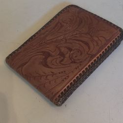 Old Rare Vintage 1970's Hand Tooled Leather Wallet Bifold Western 