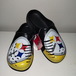 Foco Clogs NFL Pittsburgh Steelers Womens Colorblock Logo Slip On SIZE 7/8 - NEW