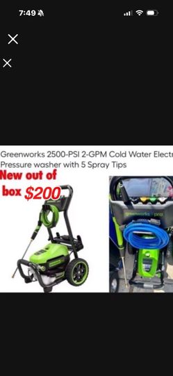 Last one price drop New out of box Greenworks 2500-PSI 2-GPM Cold Water Electric Pressure washer with 5 Spray Tip $200 cash only East Palmdale