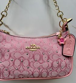 Powder pink rhinestone shoulder bag