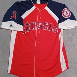 Men's Size Medium Majestic California Angel's Jersey Red White Blue