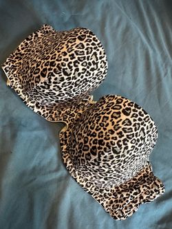 Beige and Black Leopard Lined Bra - 36C
