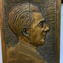 ANTIQUE SOLID WOOD PANEL CARVING OF MALE PROFILE SIGNED "FANELLI"