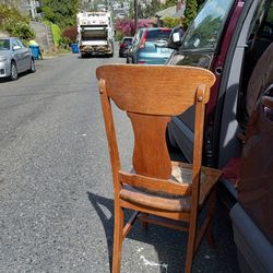 Six Antique Oak Dining Chairs , Each