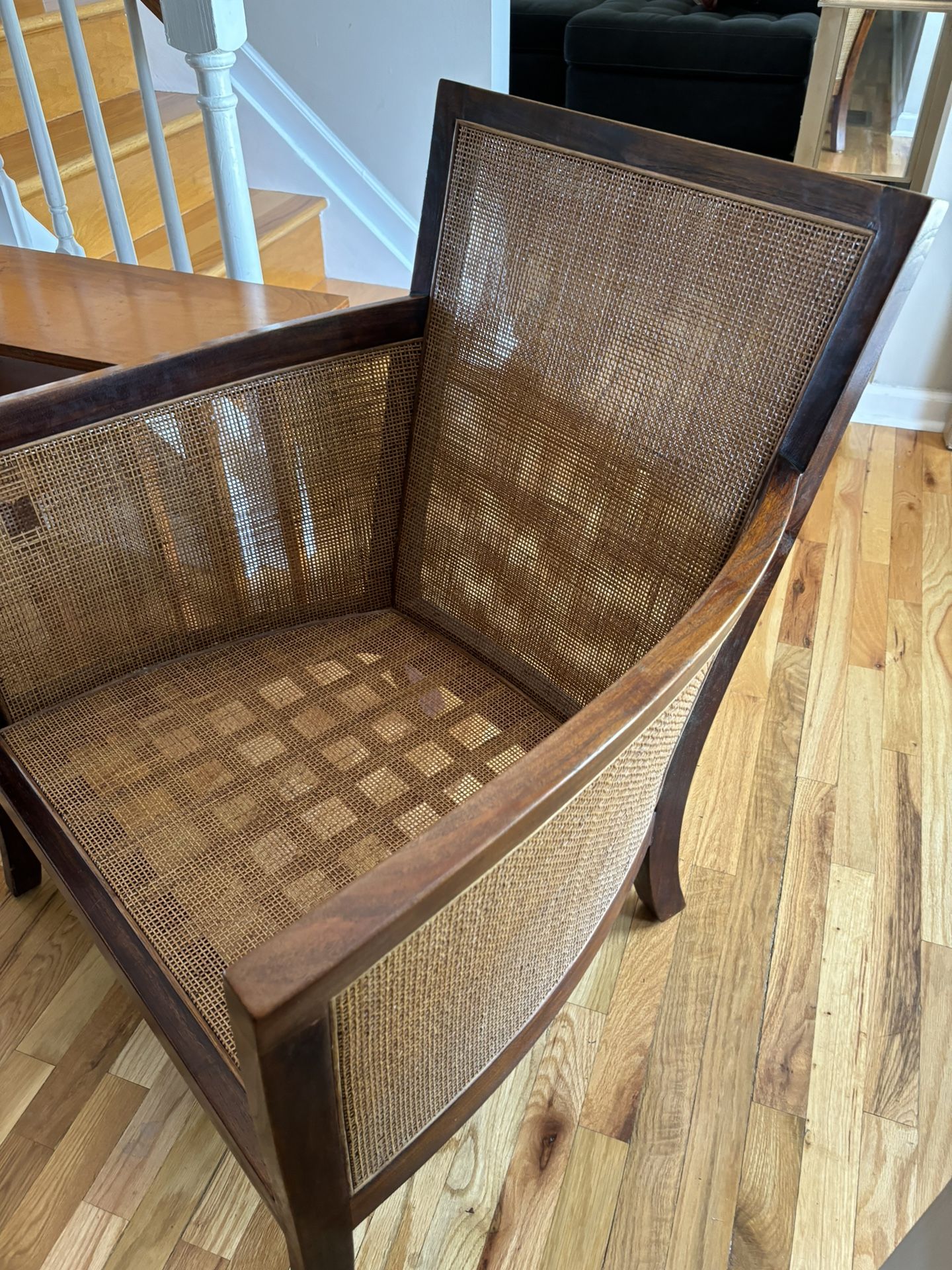 Large Wood Bamboo Chair / Side Tables