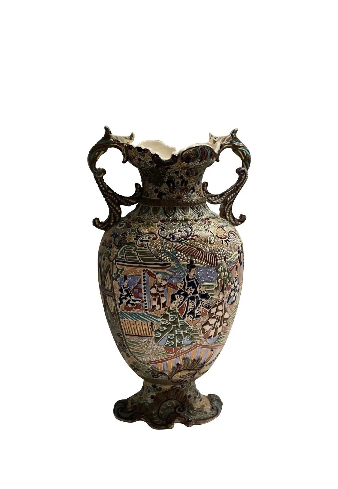 SALE!!! Meiji Japanese Moriage Satsuma Handpainted Vase Tall