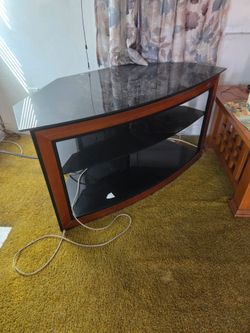 Wood and Black Glass TV Stand