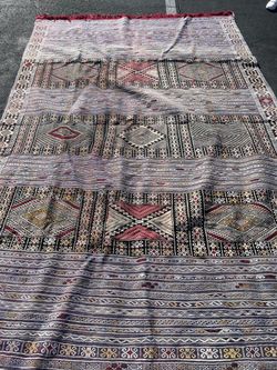 Large Vintage Moroccan Berber Tifelt Flatweave Kilim Rug – 7’ x 11’6” Handwoven Tribal
