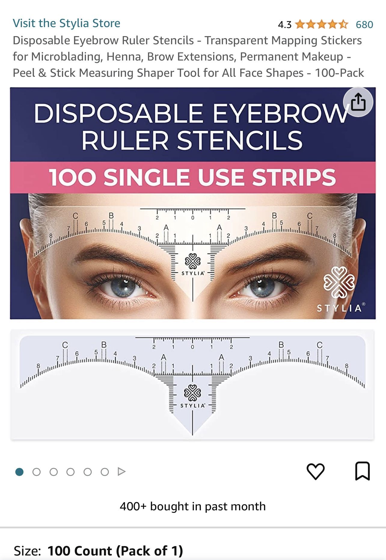 Disposable Eyebrow Ruler Stencils - Transparent Mapping Stickers for Microblading, Henna, Brow Extensions, Permanent Makeup - Peel & Stick Measuring S