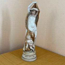 Woman With Cherub Statue With Gold Trim
