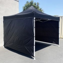 New in Box $140 Heavy-Duty EZ Popup Canopy 10x10’ with (3 Sidewalls) Outdoor Gazebo, Carry Bag (Black)