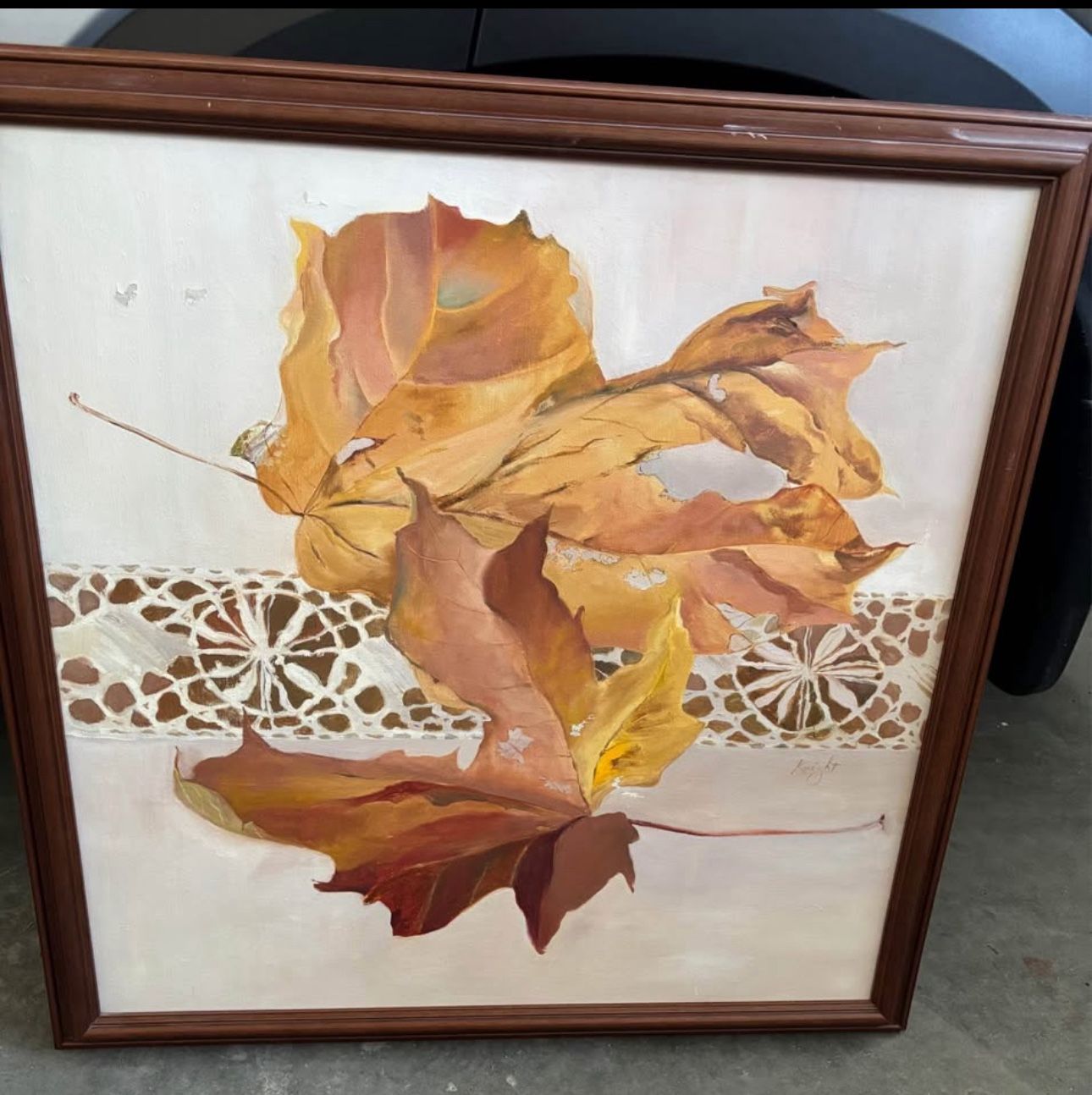 painting oil canvas leaves wood framed ART
