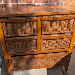 Wooden Shelf with Wicker Drawers