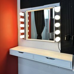 Makeup Vanity with Lighted Mirror and Drawers