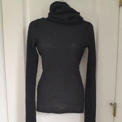 Black Grunge Cowl Neck Sweater with Fine Knit