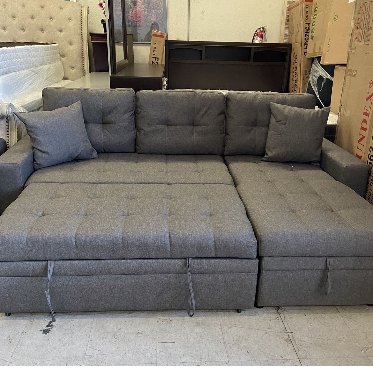 Living room set Sectional Sofa Pullout Bed W / Chaise Storage Faux leather 88” X 57” x33”H,All Products : American Fashion Style Bags On Sale