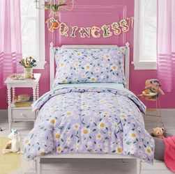 4 Pieces Girls Toddler Bedding Set Purple Floral Style