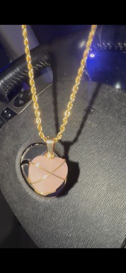  Gold Plated Rope Chain With Heart Pendant 24inch 