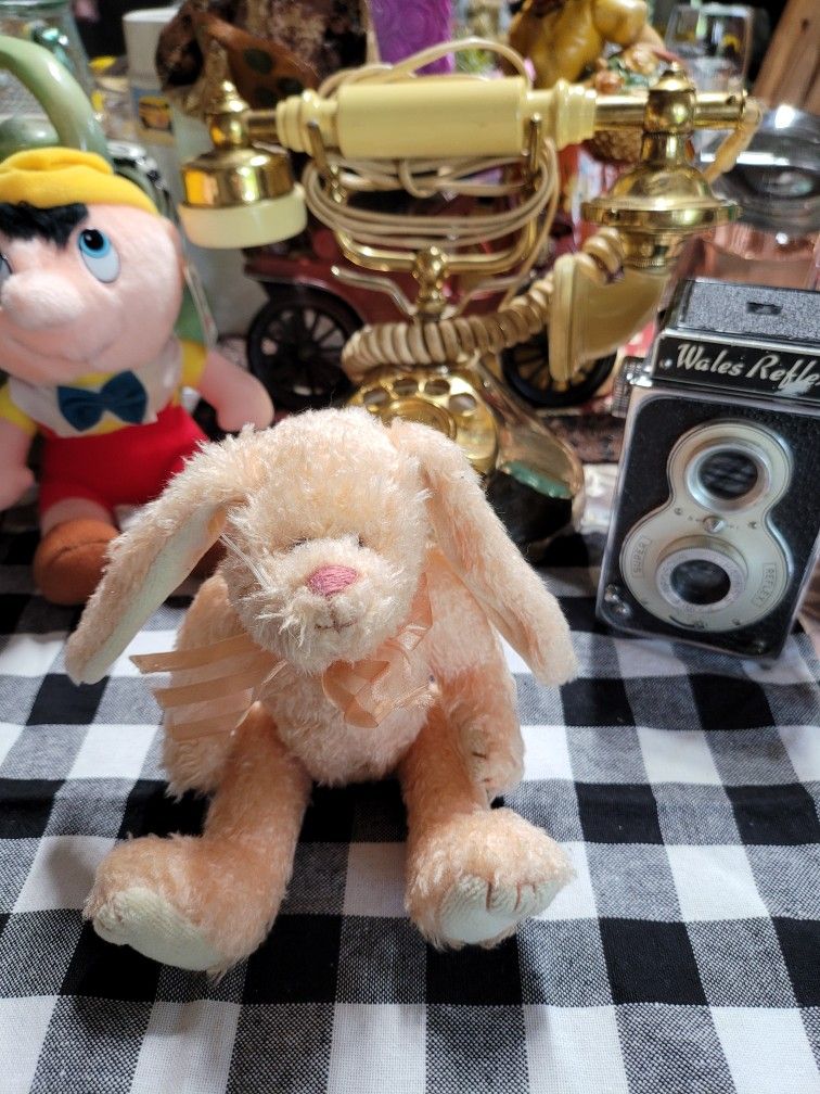 Vtg Ty Bunny Rabbit Plush Stuffed Animal Toy Orange Ribbon Bow Jointed 1993 8"