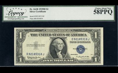 1935H $1 Silver Certificate Note Legacy Choice About New 58PPQ