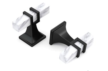 🌟 Haliwu Black & White Marble Cabinet Knobs – 10 Pack – Modern T-Bar Design