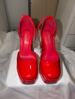 DREAM PAIRS Red Patent Platform Heels