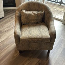 Vintage Patterned Barrel Back Accent Chair with Lumbar Pillow