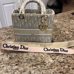 Christian Dior Mini Tote Bag with Strap – Beige & Gold