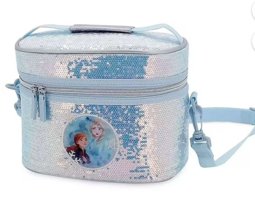 Disney Frozen 2 holographic sequin-covered lunch bag featuring Anna and Elsa