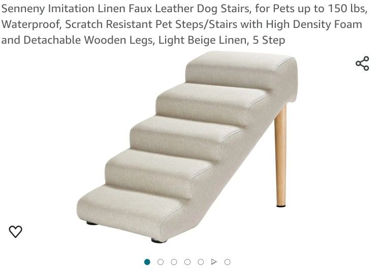 Senneny Imitation Linen Faux Leather Dog Stairs, For Pets Up To 150 Lbs, Waterproof, Scratch Resistant Pet Steps/Stairs With High Density Foam