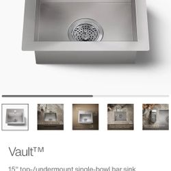 KOHLER VAULT K-3840-1-NA STAINLESS 15" BAR SINK BRAND NEW IN BOX!