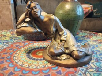 After A Bath  Vintage Bronze-Finished Reclining Woman Sculpture