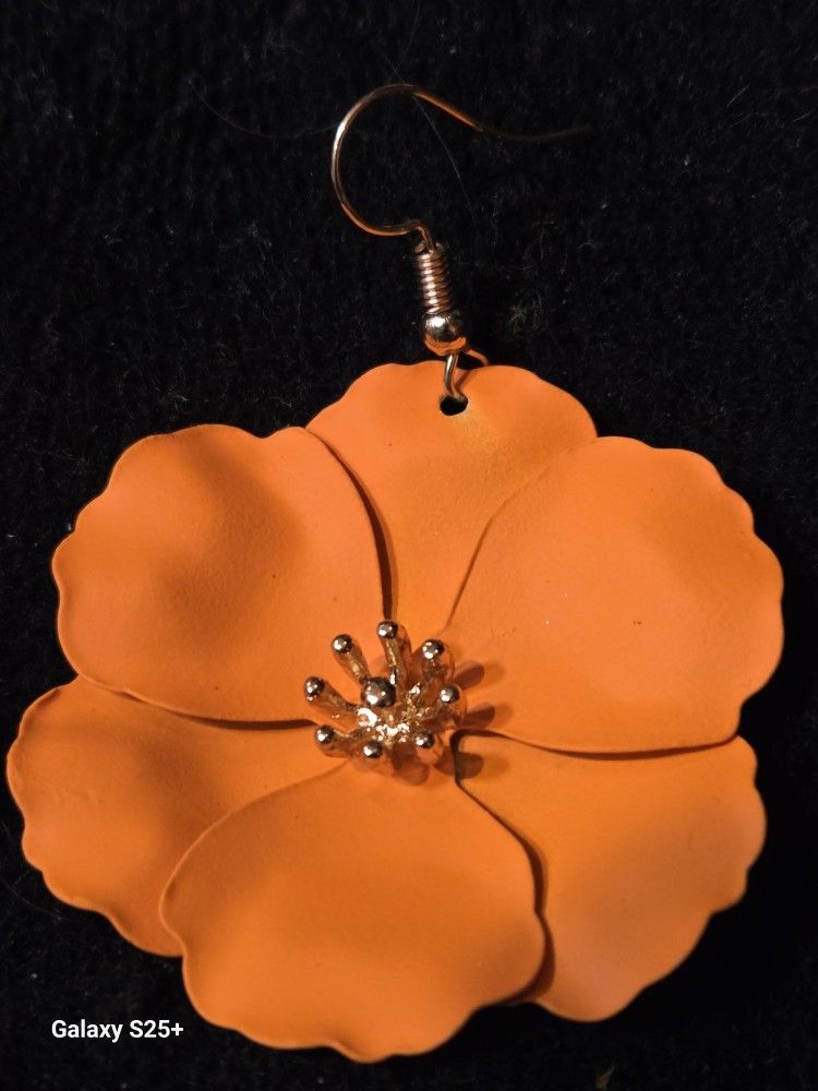 orange flower earrings