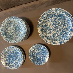 Blue White Splatter Dishes 27 Pieces