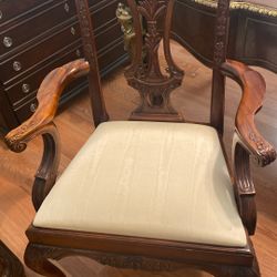 Pair Of Carved Mahogany Chippendales Style Arm Chairs